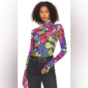 AFRM Zadie power mesh turtleneck top , neon garden floral print